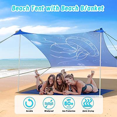 commouds Beach Tent Canopy with 4 Aluminum Poles, UPF50+ Pop Up Beach Sun Shade, Portable Beach Sun Shelter, Easy Set Up for Beach, Camping, Fishing