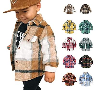 Toddler Flannel Shirt Jacket Plaid Long Sleeve Lapel Button Down Shacket  Little Boys Girls Fall Tops Coats 