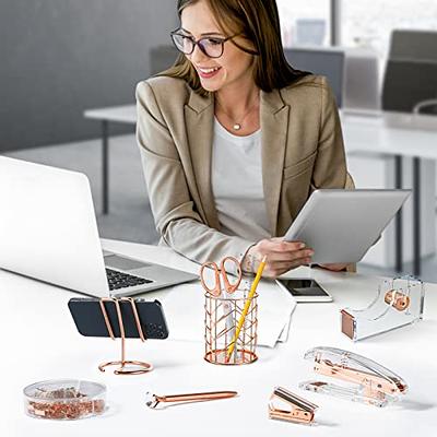 Aibocn Rose Gold Desk Accessories, Office Supplies, Acrylic Stapler, Staple  Remover, Tape Holder, Pen 1000pcs Staples, Diamond Pen, Phone Scissors