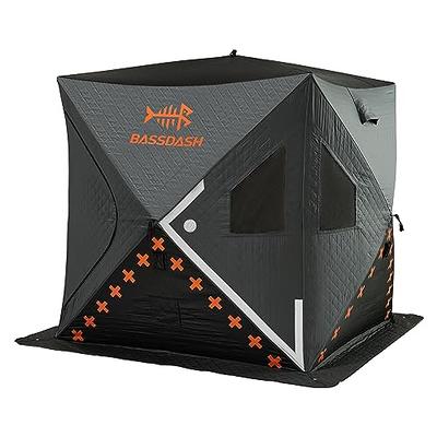BASSDASH Ice Fishing Winter Shelter Pop Up Portable Thermal Hub Tent with  Anchors Tie Ropes Carrying Bag 2-3, 3-4 Person (2-3 Person Insulated,  Grey/Black) - Yahoo Shopping