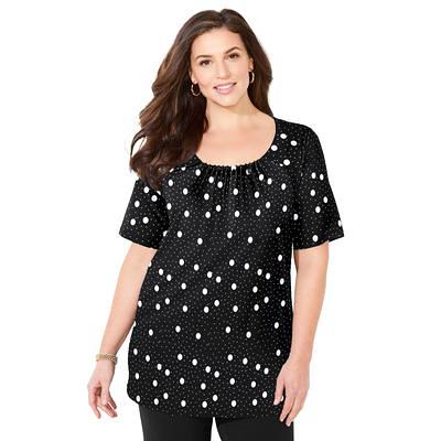 Plus Size Women's Jeweled Neck Pintuck Top by Catherines in Black Mixed  Dots (Size 0X) - Yahoo Shopping