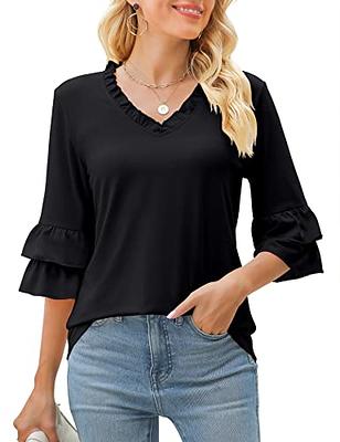 Miusey Flutter Sleeve Tops for Women Chiffon Sheer Blouse Work Crew Neck  Shirts for Women Dressy Casual Fall Tunics to Wear with Leggings Flowy