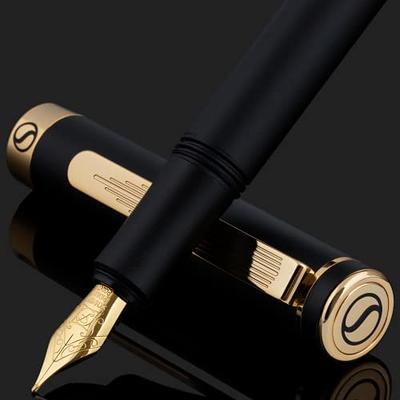 Scriveiner Black Lacquer Fountain Pen - Luxury Pen with 24K Gold Finish,  Schmidt 18K Gilded Nib, Best Pen Gift Set