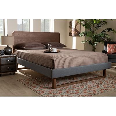 Baxton Studio Ayla Mid Century Modern Dark Grey Fabric Walnut