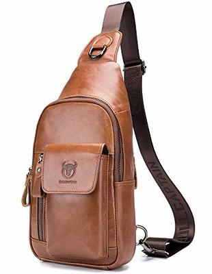 JUMO CYLY Men's Leather Sling Bag,Chest Shoulder Daypack Waterproof  Crossbody Bag with USB