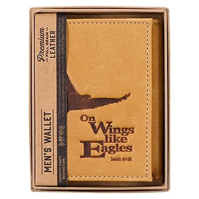 Christian Art Gifts Genuine Leather Wallet for Men, Wings Like Eagles –  Isaiah 40:31 Bible Verse, Quality Classic Tan Leather Trifold Wallet