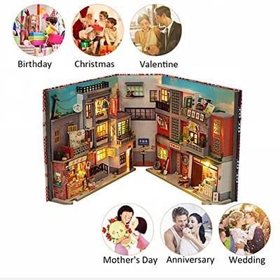  CRIOLPO Book Nook Kit - DIY Dollhouse Booknook, Book Nook  Miniature Kit for Bookshelf Insert Decor Crafts for Adults Teen Halloween,  3D Wooden Puzzle Bookends with Sensor Led Light : Toys