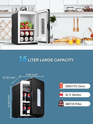 Mini Fridge 15 Liter/21 Cans, AC+DC Power Small Fridge for Bedroom, Car,  Office, Thermoelectric Cooler and Warmer Skincare Fridge for Food, Drinks