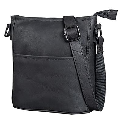 Men's Genuine Leather Medium Cross Body Shoulder Messenger Bag - Black