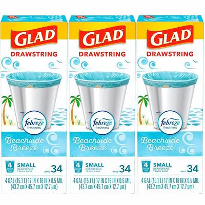 Glad Drawstring Small Trash Bags - Lemon Fresh Bleach - 4 Gallon - 34ct :  Target