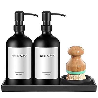 2Pcs Kitchen Sink Dish Soap Dispenser Set Black Refillable Hands