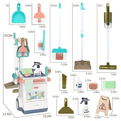 Kids Cleaning Set 12 PCS Pretend Play Detachable Housekeeping Cart with  Broom,Dust Pan, Spray Bottle Children House Cleaning Tools Toys, Kids Broom