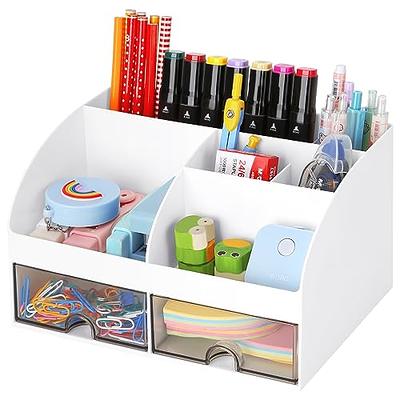 LETURE Office Desk Organizer with Drawer, Office Supplies and Desk Accessories, Business Card/Pen/Pencil/Mobile Phone/Stationery Holder Storage Box