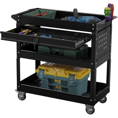 Black 3-Tier Metal Rolling Utility Cart, Heavy Duty Craft Cart