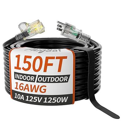 PlugSaf 16/3 Gauge Black Outdoor Extension Cord 150 ft Waterproof with  Lighted Indicator, Cold Weatherproof -40°C, Flexible 3 Prong Long Extension  Cord Outside,10A 1250W 16AWG SJTW, ETL Listed - Yahoo Shopping