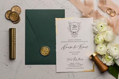 Emerald Green & Gold Wedding Invitations 5 x 7 Cardstock