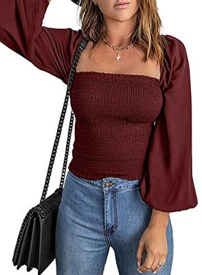 EVALESS Cute Tops for Women Spring Summer Clothes Fashion 2023 Basic Sky  Blue Shirts Square Neck Off The Shoulder Tops for Women Sexy Casual Ladies  Tops and Blouses Smocked Tops, Medium at