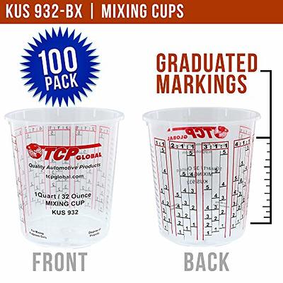 TCP Global 20 Ounce (600ml) Disposable Flexible Clear Graduated Plastic Mixing  Cups - Box of 25 Cups & 25 Mixing Sticks - Use for Paint, Resin, Epoxy,  Art, Kitchen - Measuring Ratios 2-1, 3-1, 4-1, ML 