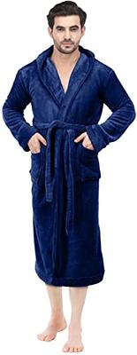 NY Threads Mens Hooded Fleece Robe - Plush Long Bathrobes, Black,  Small-Medium at  Men's Clothing store