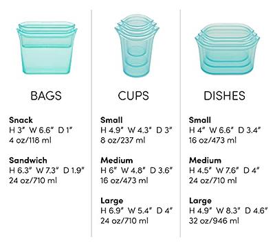  Zip Top Reusable Food Storage Bags, Small Dish [Teal], Silicone Meal Prep Container, Microwave, Dishwasher and Freezer Safe