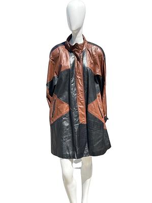 Vintage Roaman's 80S Parchwork Leather Jacket A Line Coat Trench