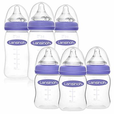 Lansinoh Glass Baby Bottles for Breastfeeding Babies Includes 4 Medium Flow  Nipples (Size 3M) 8 Ounce (Pack of 4)