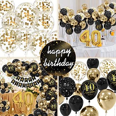 Happy Birthday Balloons Gold and Black Party Decor 12inch Latex and  Confetti Balloon for Girl Boy