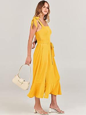 Women's Wedding Guest Midi Dresses Elegant Sleeveless Square Neck Ruffle  Split Formal Beach Cocktail Party Bridesmaid Dress : : Clothing