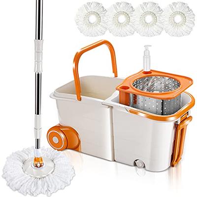 Restaurantware Clean 38 Quart Industrial Mop Bucket, 1 Combo Mop Wringer Bucket - with Side Press Wringer, Built-in Casters, Yellow Plastic