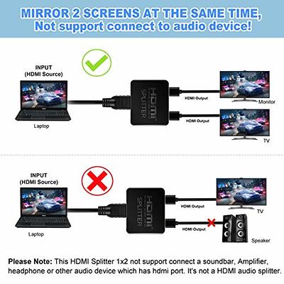 NEWCARE 4K HDMI Cable Splitter 1 in 2 Out, HDMI Splitter for Dual Monitors  Mirror Only, 1x2 HDMI Splitter HDMI Male to Dual HDMI Female Support Two