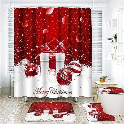  Pink Christmas Tree Small Stall Shower Curtains Set with 9  Hooks-36 x 78 Inch Waterproof Bath Curtains, Pink Xmas Tree Winter  Snowflake Rustic Privacy Curtain Panel Bathroom Accessories for Bathtub 