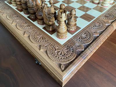  Engraved chess board with storage Personalized walnut chess  board Large wood chess set 3 in 1 Wooden chess board set Luxury chessboards  : Handmade Products