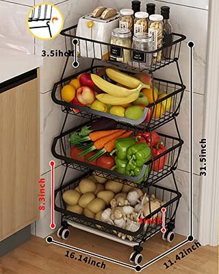 4-Tier Stackable Kitchen Metal Mesh Storage Fruits and Vegetables Organizer  Basket Rack Shelf Cart with Wheels and handle