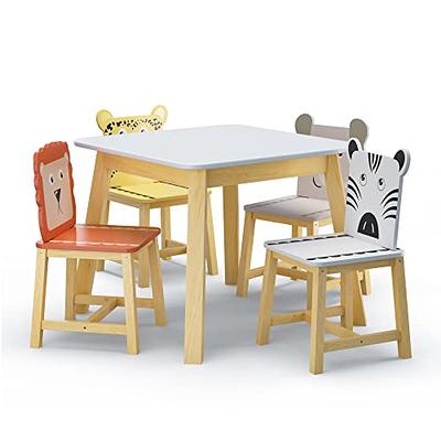 Qaba Kids Table And Chair Set With 4 Chairs, Adjustable Height