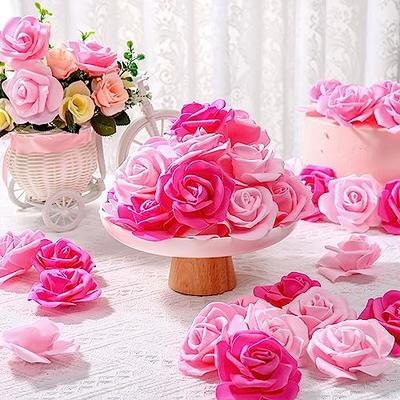 60 Pack 3 Inch Artificial Flower Heads for Crafts, Loose Fake Flowers, Bulk  for Valentines, Wedding Decorations, Baby Showers, Pink and White