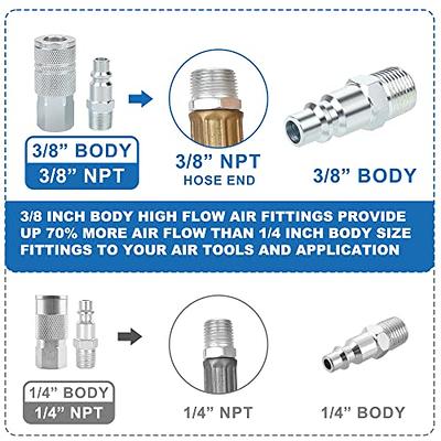 HOOTSUM 3/8'' Air Hose Quick Connect Fittings, High Flow 3PCS 3/8” Air  Coupler and