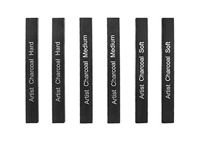 Funity 6pcs Compressed Charcoal Sticks for Drawing, Shading,  2 Soft 2 Medium 2 Hard, Drawing Essential Tools Kit - Compressed chacoal