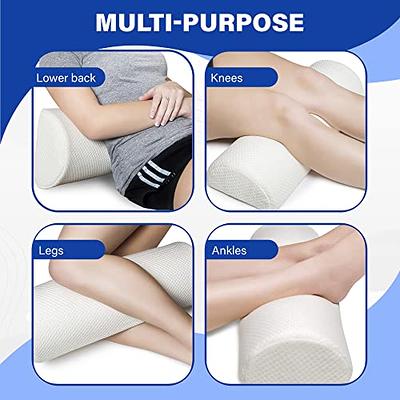 Bolster Pillow for Legs, Knees, Lower Back Memory Foam Half Moon Pillow  Semi Roll Pillow Great as under Knee Pillow, Leg Rest Pillow, Lumbar Pillow  - Blue 
