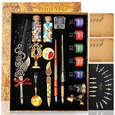 CunMei Quill Pen and Ink Set - Mechanical Punk Feather pen - Wooden Dip Pen  - Glass Drawing Pen - Multi Ink Calligraphy Pen Set - Basic Wax Seal Stamp  Kit- 17 Calligraphy Nibs（Grey） - Yahoo Shopping