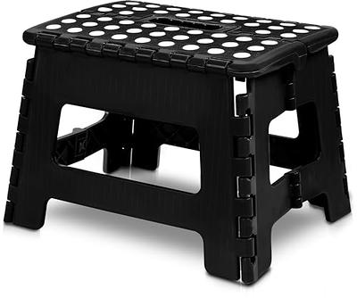 GanFindX Adjustable Height Aluminum RV Steps Stool Supports Up to 1,000 lb  with Non-Slip Rubber Feet and Platform Mat, Black