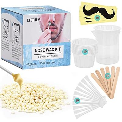 Nose Wax Kit for Men Women, Yovanpur Nose Hair Waxing Kit with 100g Nose  Hair Wax Beads (15-20 USES), 20 Applicator, 15 Mustache Protector, 10 Paper