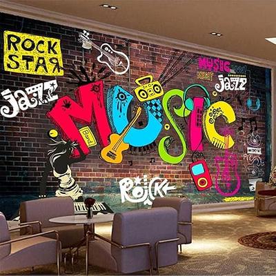 3D Green Yellow Slogan Blue Brick Graffiti Wallpaper Mural 