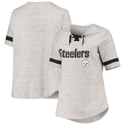 Women's Pittsburgh Steelers Fanatics Branded White/Black Even Match Lace-Up  Long Sleeve V-Neck T-Shirt