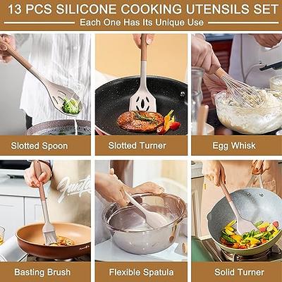 BINO 2-Piece Wooden Handle Silicone Mixing Spoons & Spatulas Set