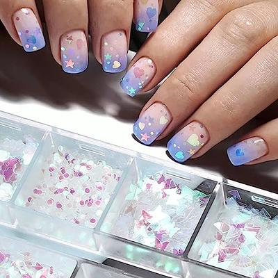 12 Grids Mermaid Nail Art Glitter Flakes,3D Aurora Heart Nail