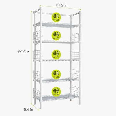 FUTASSI 5 Tiers Metal Bookshelf, Free-Standing Metal Narrow Bookcase,  Storage Organizer Shelves for Garage, Kitchen, Bathroom, Balcony and Living