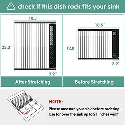 JASIWAY Dish Drying Rack Over Sink, Roll Up Dish Rack for Kitchen Counter,  Expandable 304 Stainless Steel Dish Drainers with Utensil Holder (18.5-  23.3, Black) - Yahoo Shopping