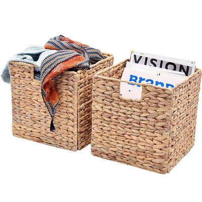 Vagusicc Wicker Storage Basket, Set of 2 Hand-Woven Storage Basket Foldable  Cube Storage Bins Organizer 11 Inch Square Wicker Storage Baskets for