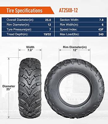 HALBERD 25x10-12 ATV Tires, 6PR All Terrain 25x10x12 Trail Sand ATV UTV  Off-Road Tires 