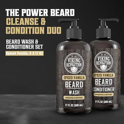 Viking Revolution Beard Wash & Beard Conditioner Set w/Argan & Jojoba Oils - Softens & Strengthens - Natural Sandalwood Scent - Beard Shampoo w/Beard